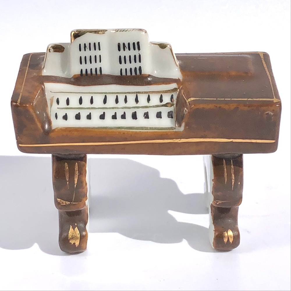 Miniature Piano Organ Ceramic Brown Gold Trimmed Made Occupied Japan